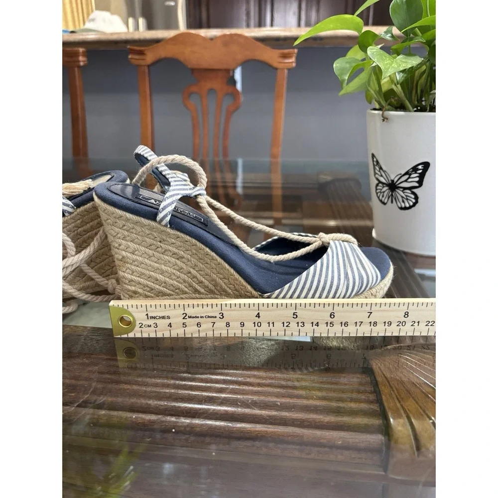 American Living Women's Striped Leather Wedge Espadrille Sandals Bow US 8.5